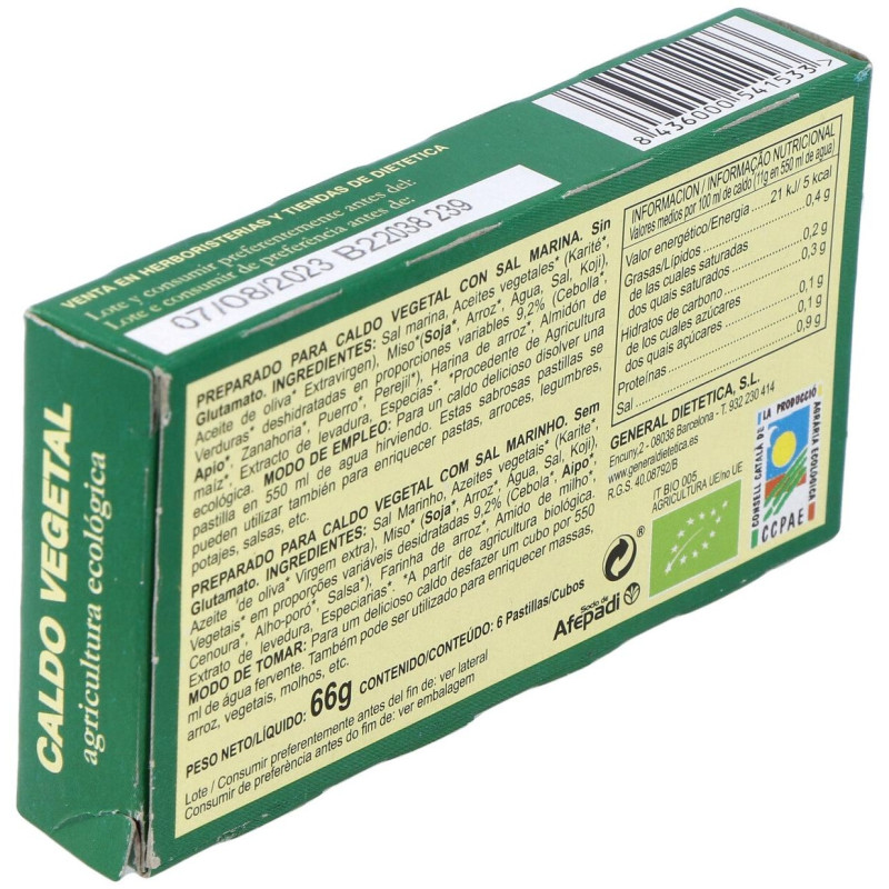Caldo Vegetal Eco con Sal Marina Natural 6pastilla - Integralia