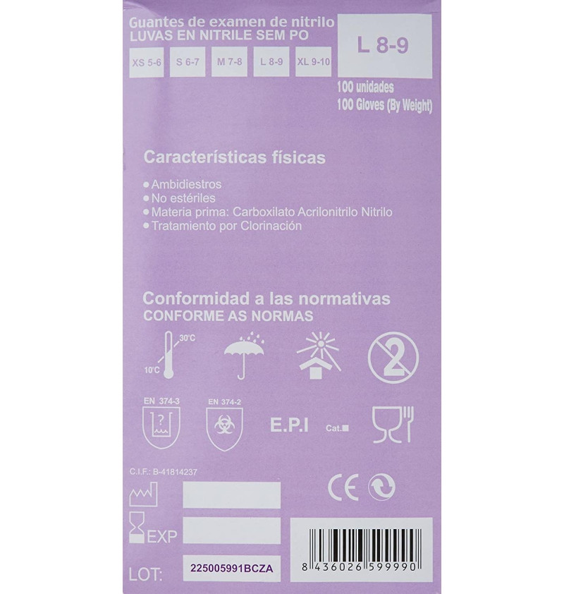 Guantes De Nitrilo Sin Polvo (100 Unidades Talla Grande)