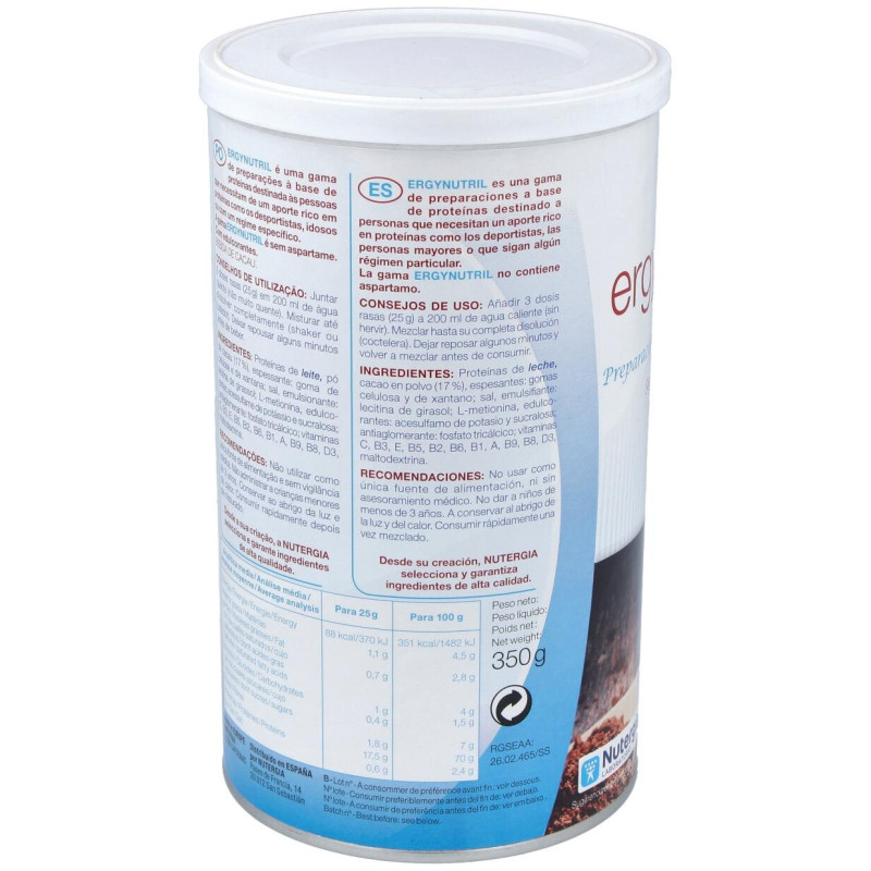 Ergynutril (proteinas) Cacao Polvo 350gr - Nutergia