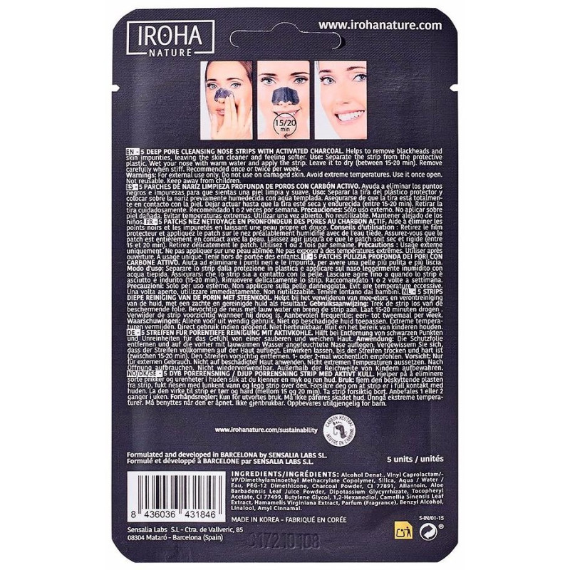 Iroha Nature Tiras Nariz Puntos Negros Carbón 5Uds