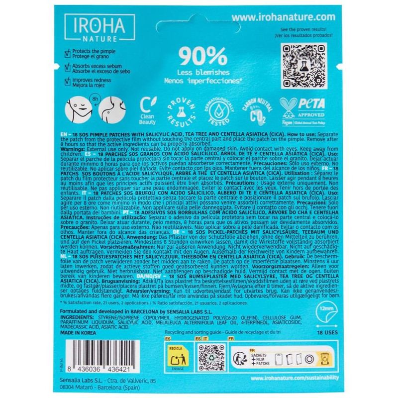 Iroha Nature Parches Sos Granos Para Acné Cara Y Cuerpo 18Uds