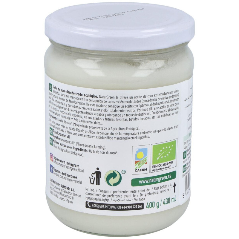 Aceite de Coco Cuisine Bio 430ml/400g - Naturgreen