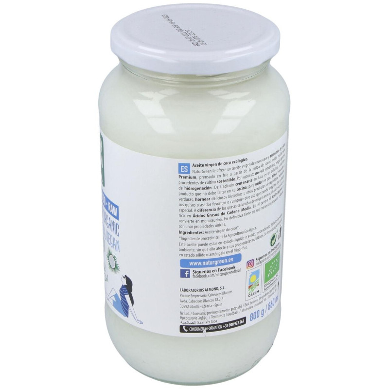 Aceite Virgen de Coco 1ª Presion Frio 800gr. Bio - Naturgreen