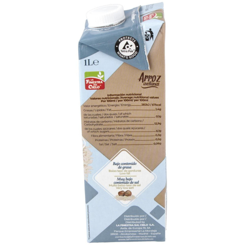 Bebida Vegetal De Arroz Con Avellanas 1Lt 6Uds.