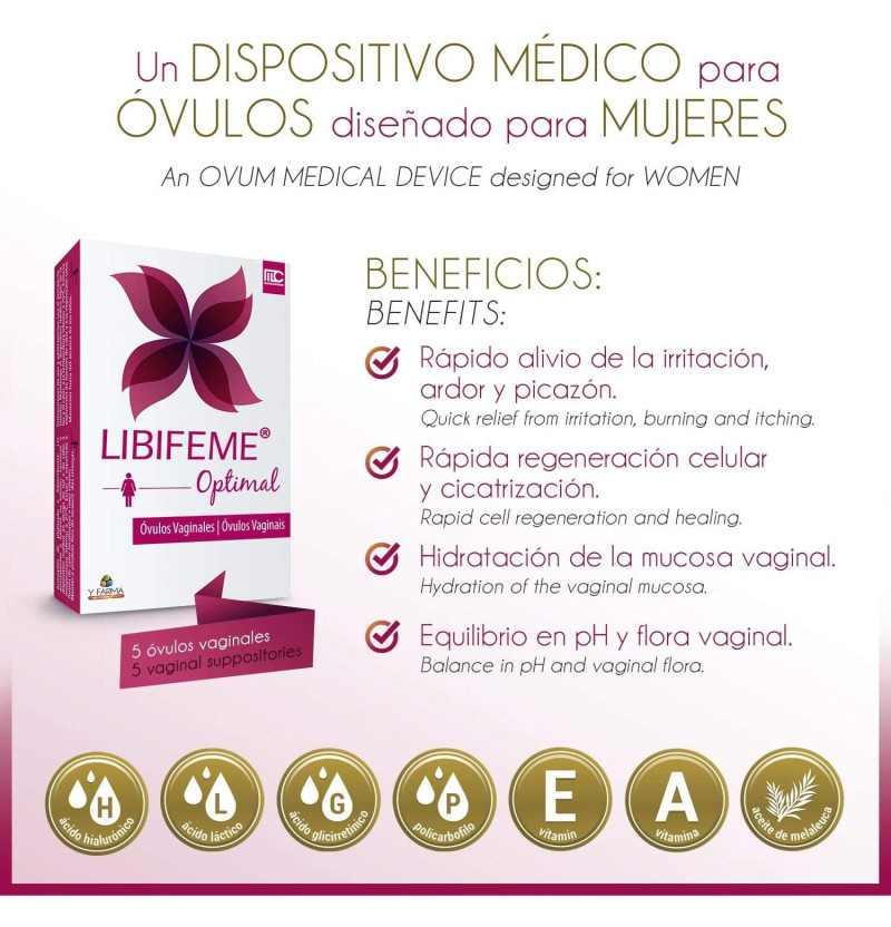 Libifeme Optimal Ovulos Vaginales, 5 Ovulos - Y Farma