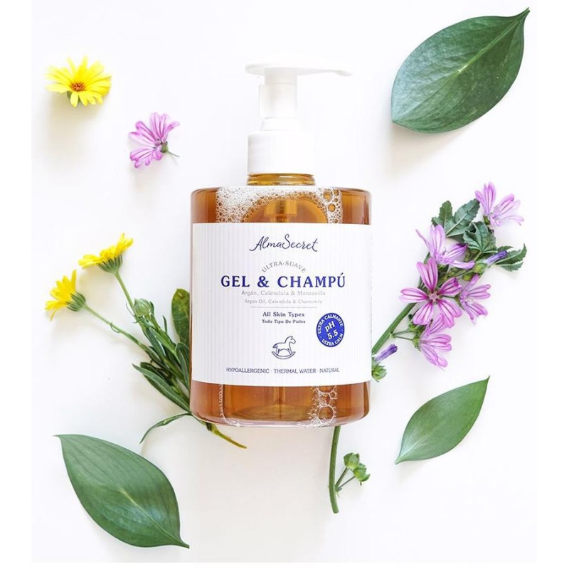 Gel - Champú Suave Argán_ Caléndula y Manzanilla 500ml - Alma Secret
