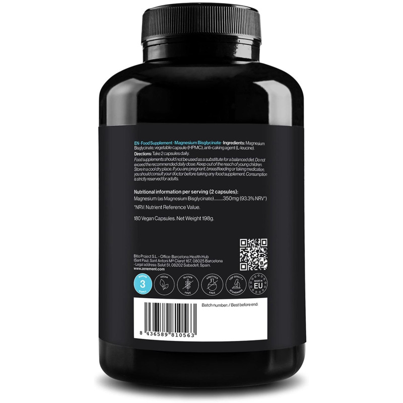 Bisglicinato de Magnesio 180 Cápsulas - Zenement