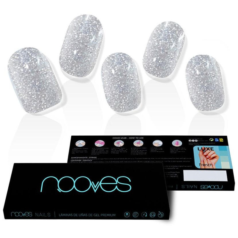 Láminas de Uñas de Gel Dazzling Diva Premium Glam Glitter Gris 20 u - Nooves