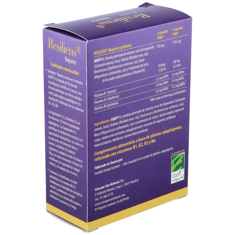 100% Natural Resiliens Deporte 60 Cápsulas
