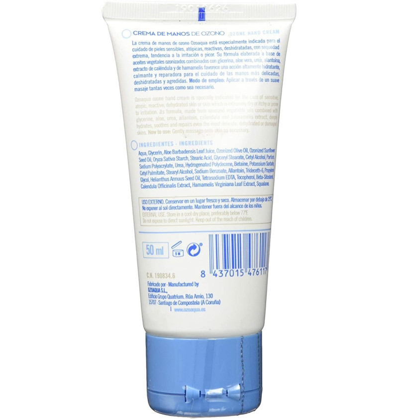 Ozoaqua Crema De Manos De Aceite Ozonizado (1 Tubo 50 Ml)