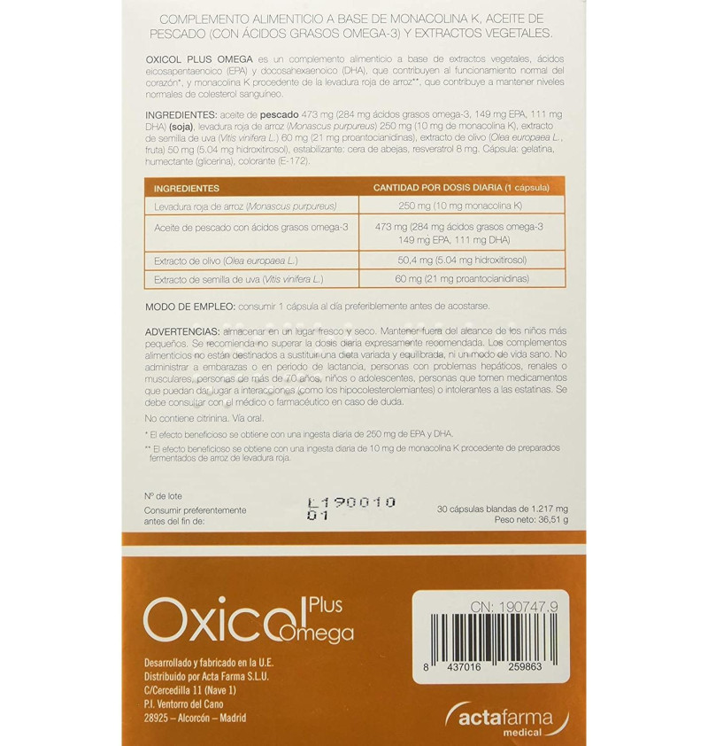Oxicol Plus Omega, 30 Cápsulas - Actafarma Laboratorios