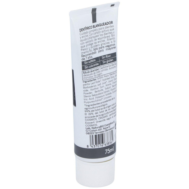 Dentifrico Blanqueador Menta Bio y Carbon Activo 75ml - Naturabio Cosmetics
