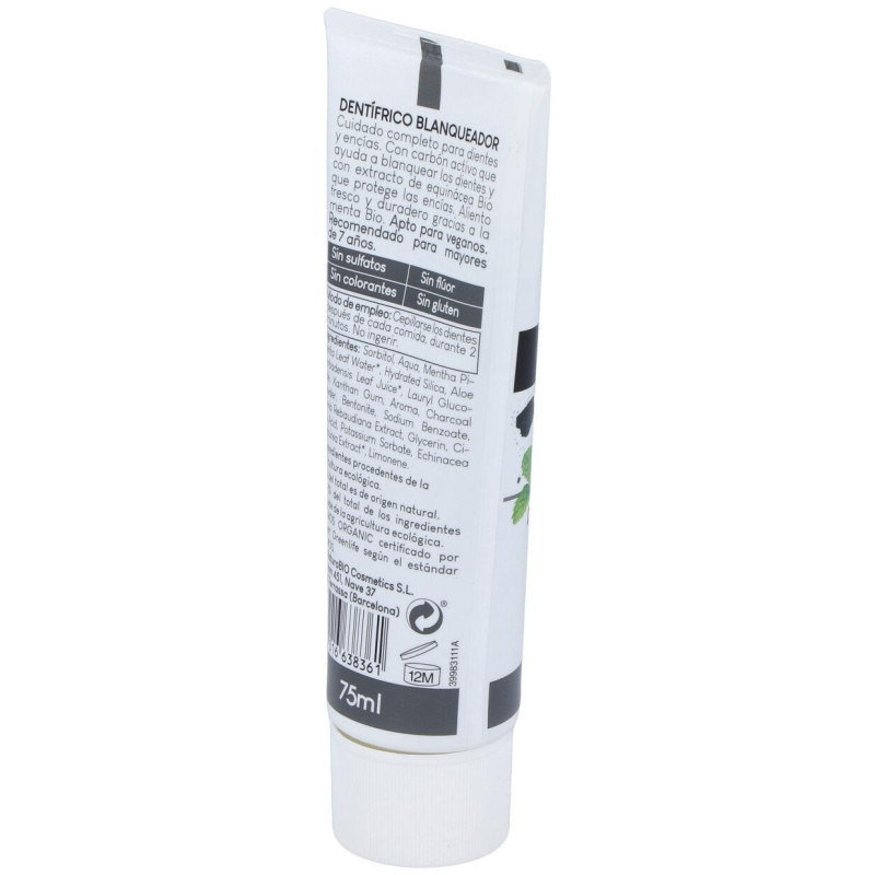 Dentifrico Blanqueador Menta Bio y Carbon Activo 75ml - Naturabio Cosmetics