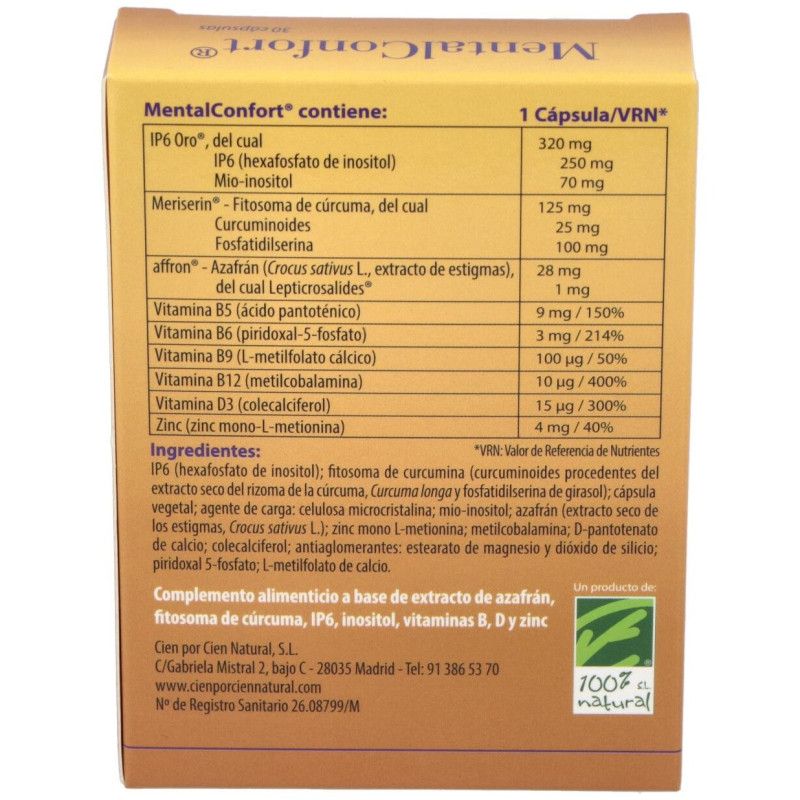 100% Natural Mentalconfort 30cáps - Cien por Cien Natural