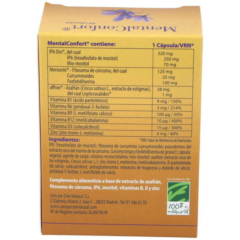 Natural Mentalconfort 60caps Vegetales - Cien por Cien Natural