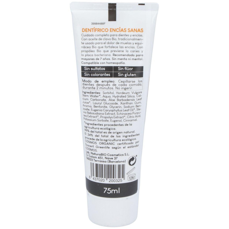 Dentifrico Encias Sanas Propoleo - Clavo 75ml. Bio - Naturabio Cosmetics