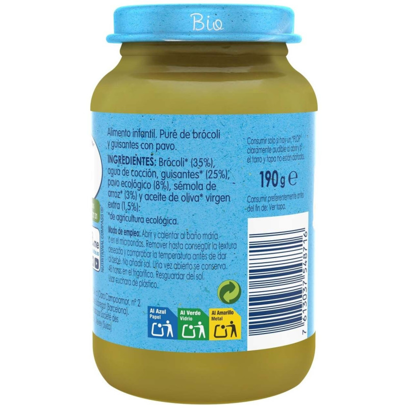 Organic Brócoli, Guisantes y Pavo, 190 g - Gerber