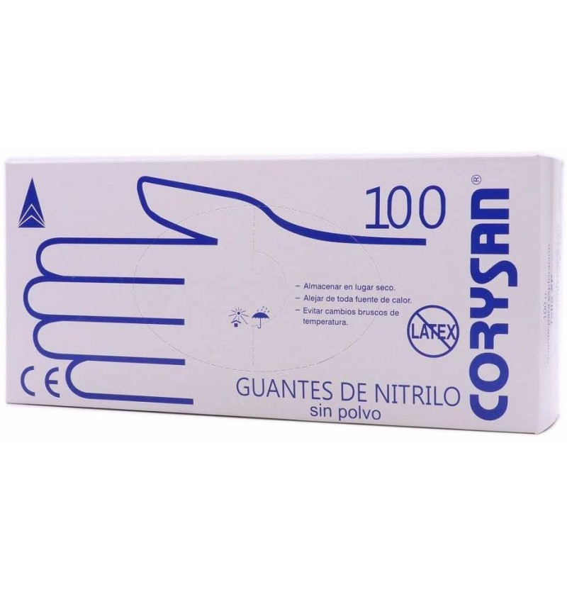 Guantes de Nitrilo para Exploracion - Corysan Ambidiestro No Esteril (100 Unidades Talla Grande) - Distrosur