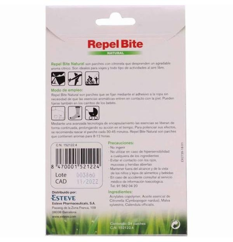 Repel Bite Natural Parches Ropa C/ Citronella (24 Aplicaciones) - Esteve Laboratorios S.a