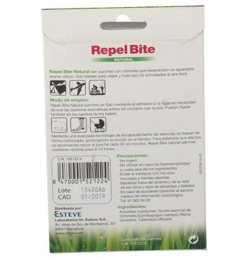 Repel Bite Natural Parches Ropa C/ Citronella (24 Aplicaciones) - Esteve Laboratorios S.a