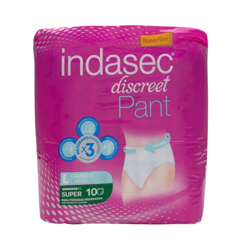 Indasec Pant Super Absorbente Incontinencia Orina Dia Anatomico (10 Unidades Talla L) - Laboratorios Indas