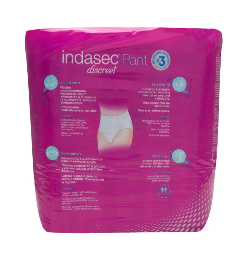 Indasec Pant Super Absorbente Incontinencia Orina Dia Anatomico (10 Unidades Talla L) - Laboratorios Indas