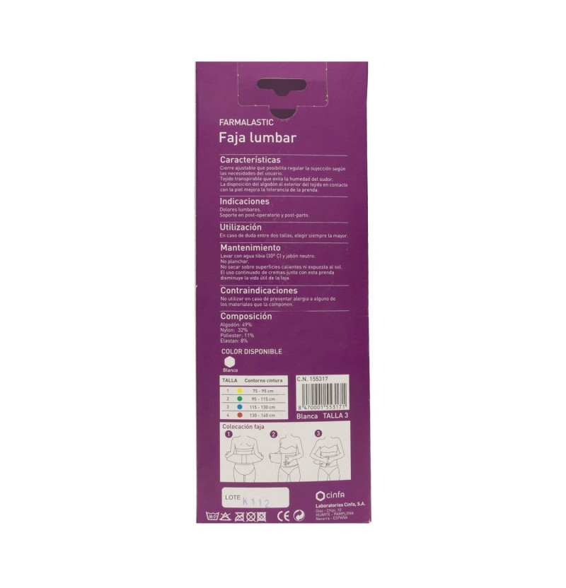 Faja Lumbar - Farmalastic Velcro (talla 3 Color Blanco) - Cinfa S a