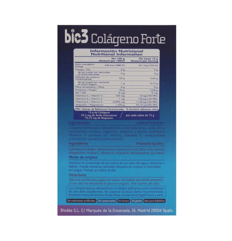 Colágeno Forte, 30 Sobres Solubles - Bio3