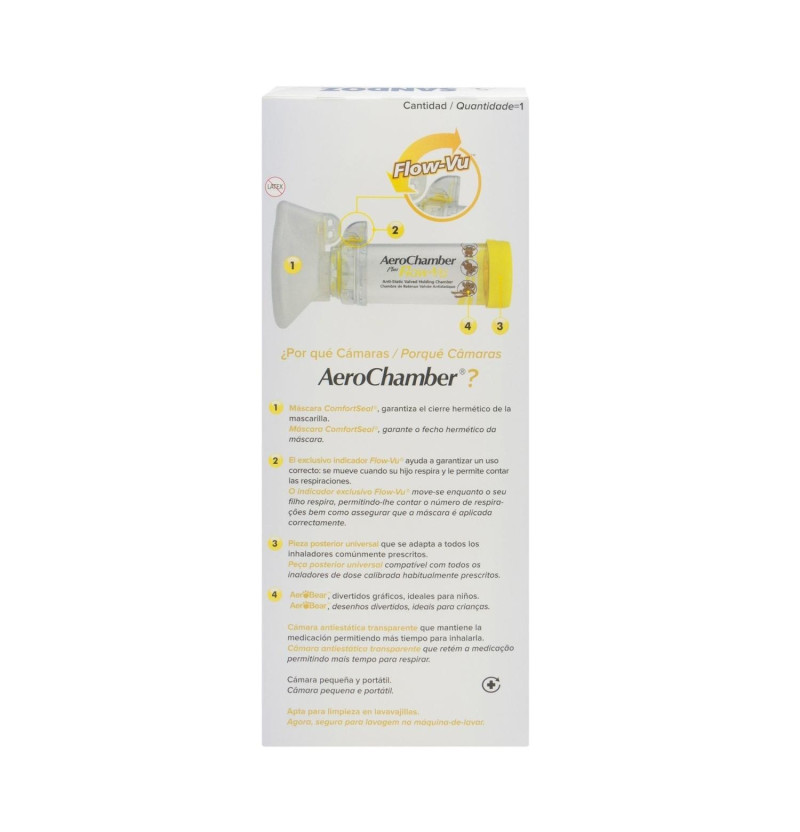 Aerochamber Plus Flow - Vu Pediátricoo - Camara de Inhalación (infantil 1 U) - Sandoz Farmacéutica
