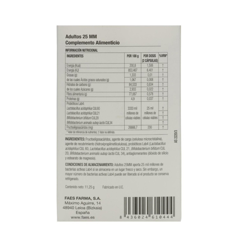 Profaes4 Adultos 25 mm (milmillones) (30 Cápsulas) - Faes Farma