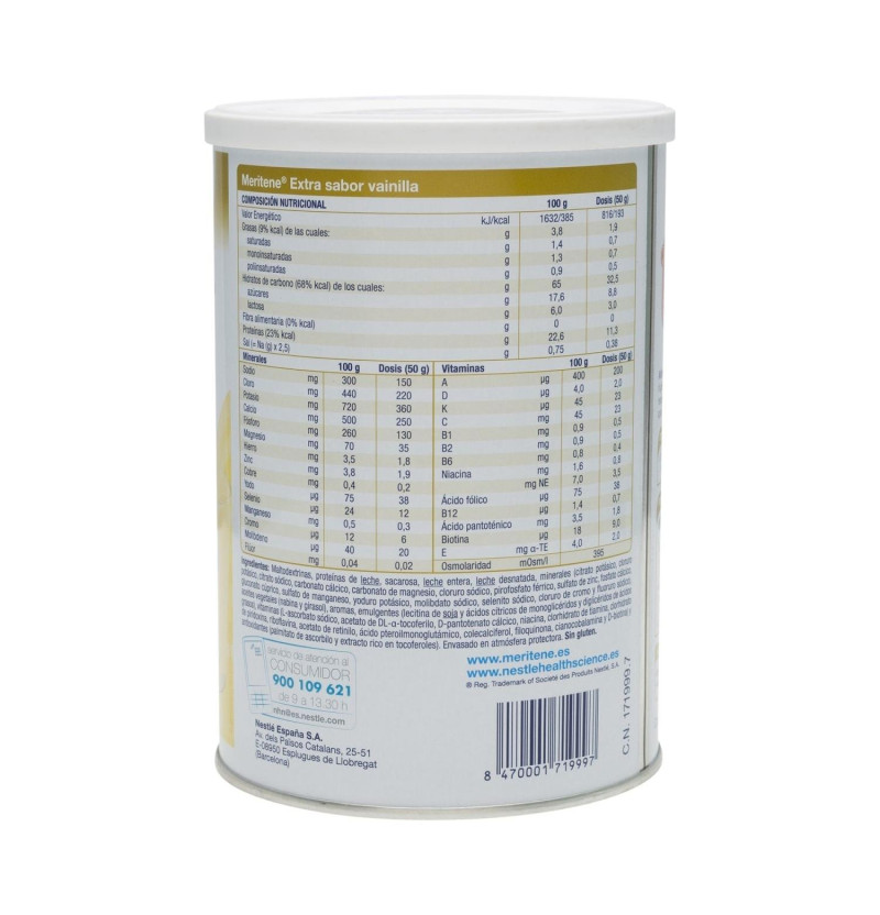 Meritene Extra (1 Envase 450 g Sabor Vainilla) - Nestlé