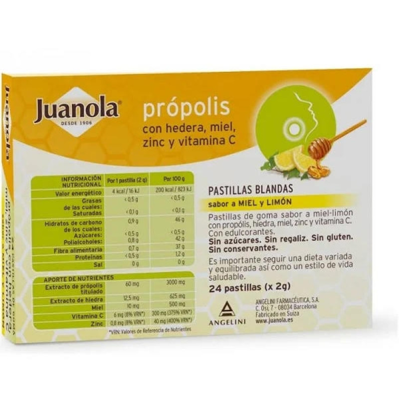 Juanola Propolis Hiedra Pastillas Miel Limon (24 Pastillas) - Farmaceutica Angelini S.a