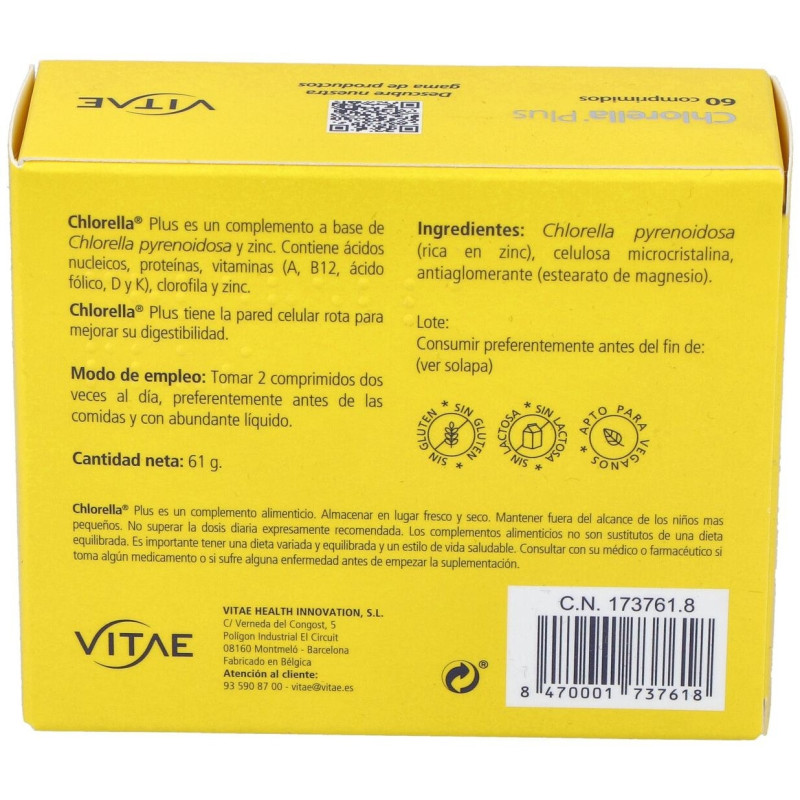 Chlorella Plus con Zinc 60 Compr - Vitae