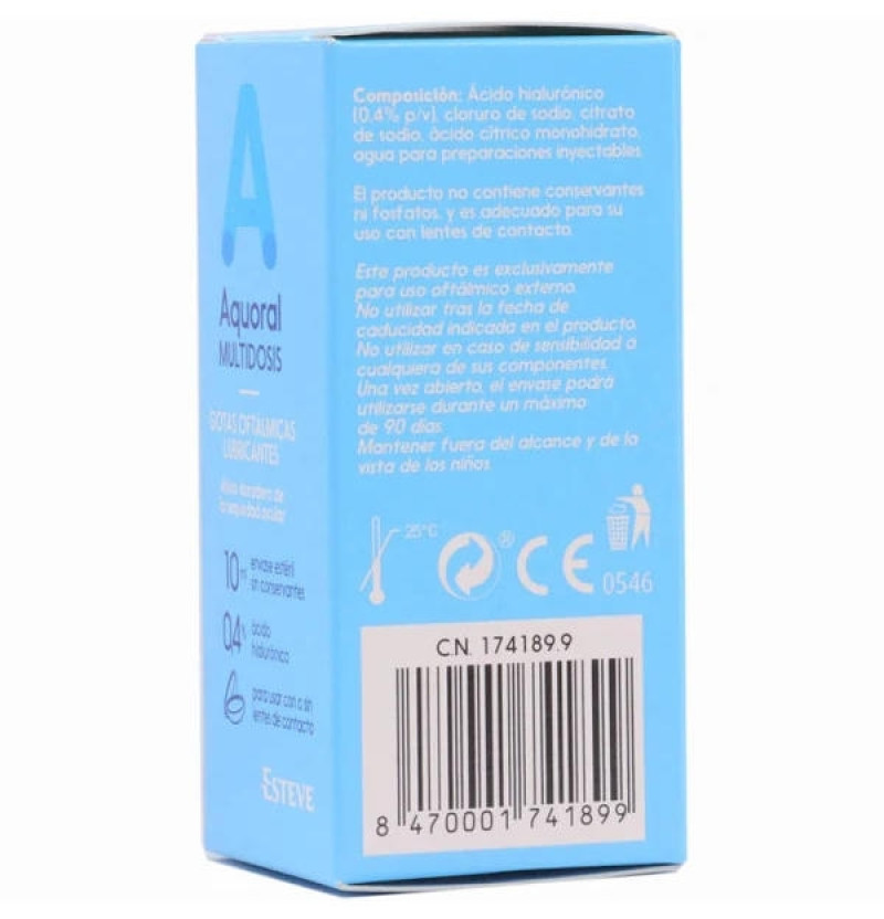 Aquoral Multidosis - Gotas Oftalmicas Lubricantes Esteriles (1 Envase 10 ml) - Esteve Laboratorios S.a