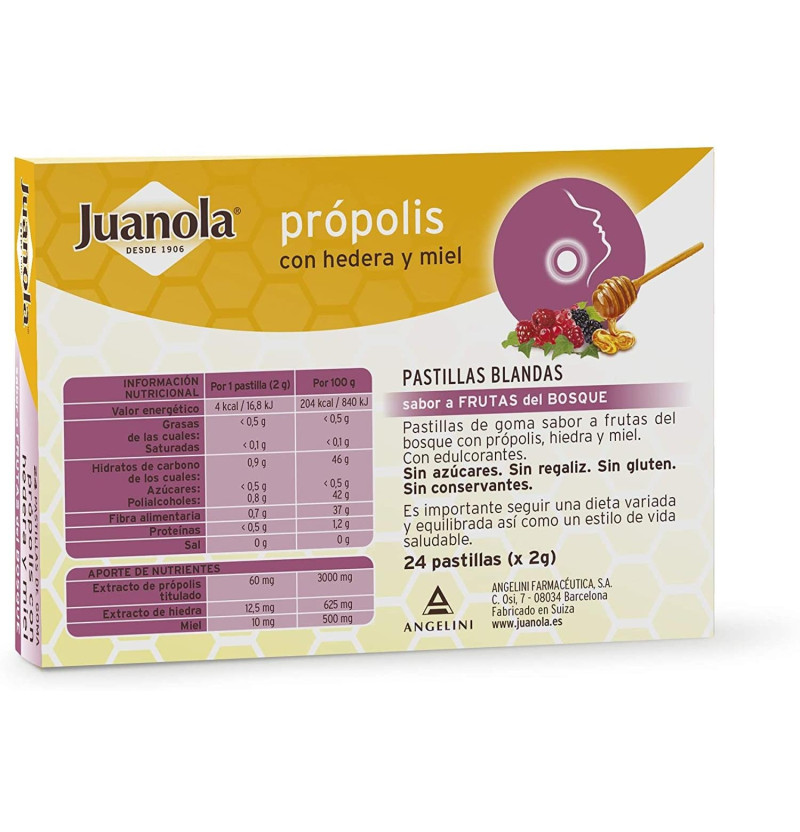 Juanola Propolis Hiedra Pastillas Frutas Bosque (24 Pastillas) - Farmaceutica Angelini S.a