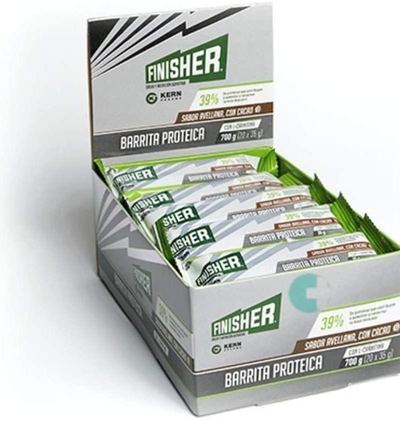Finisher Barritas Proteicas - Chocolate y Avellana con L - Carnitina (20 Barritas) - Kern Pharma