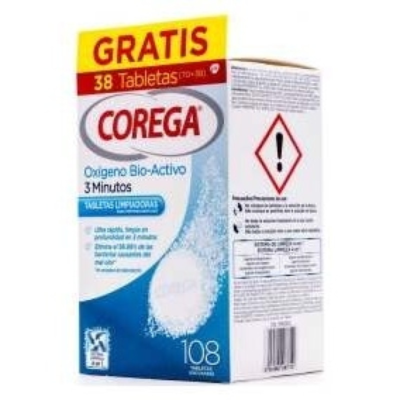 Oxígeno Bio - Activo Limpieza Prótesis Dental 108 Tabletas - Corega
