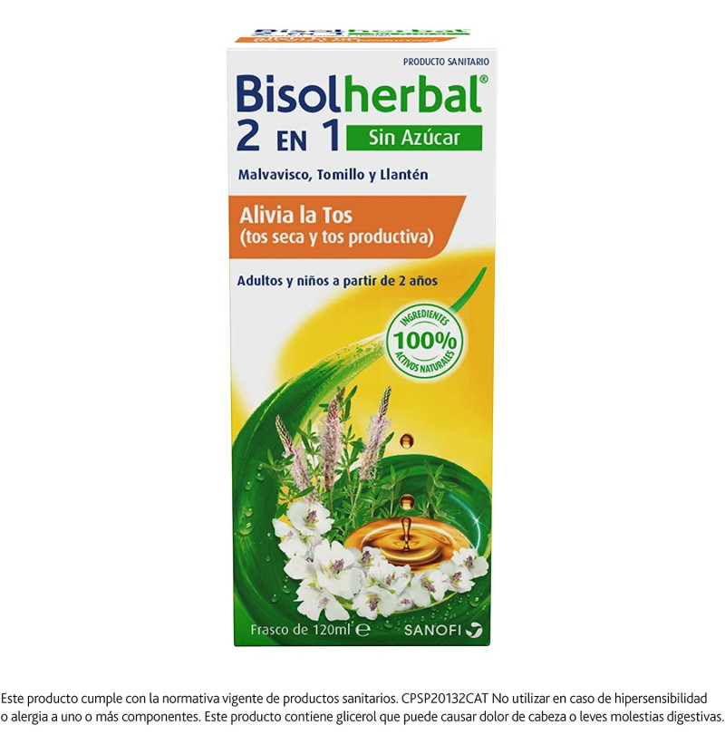 Bisolherbal 2 en 1 Malvavisco, Tomillo y Llanten (1 Envase 120 ml) - Sanofi