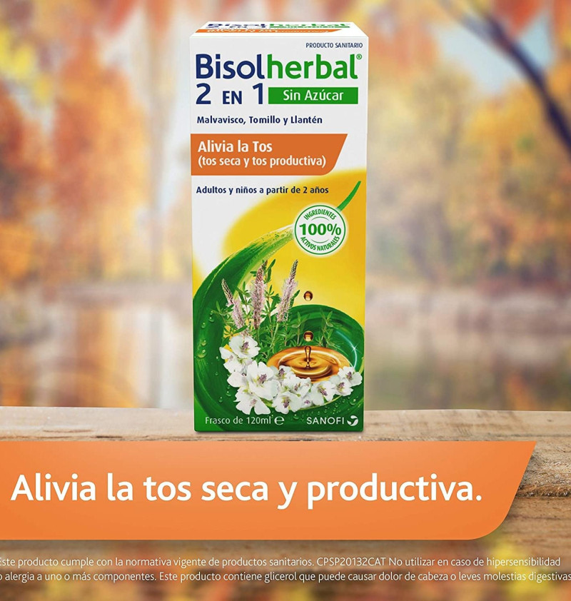 Bisolherbal 2 en 1 Malvavisco, Tomillo y Llanten (1 Envase 120 ml) - Sanofi