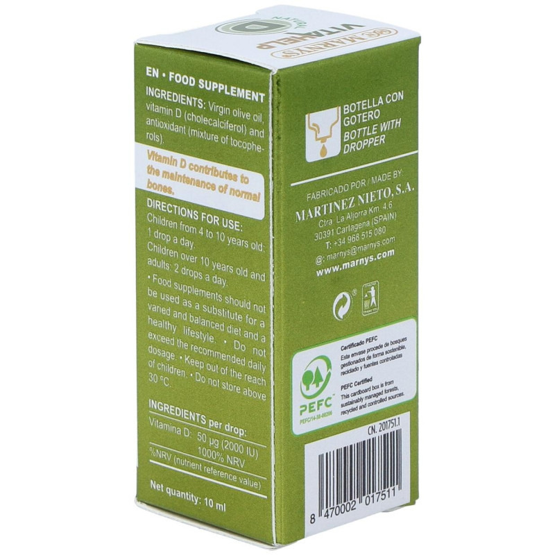 Vitamina D 2000ui Líquida Línea Vitahelp 10ml - Marnys