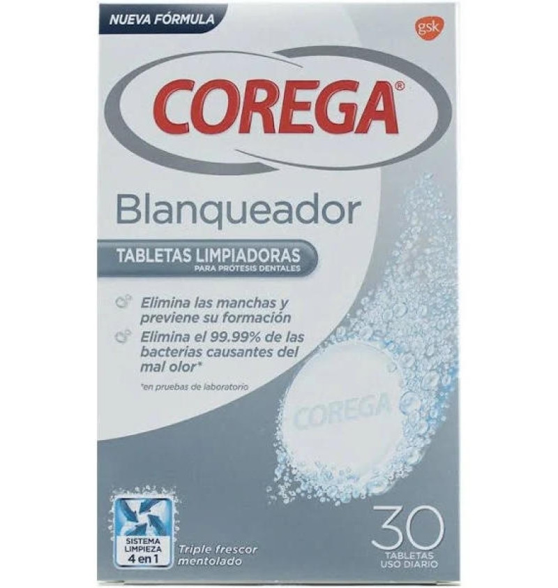 Corega Blanqueador - Limpieza Protesis Dental (30 Tabletas) - Glaxosmithkline