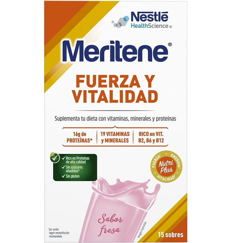 Meritene Fuerza y Vitalidad Batido (15 Sobres 30 g Sabor Fresa) - Nestlé