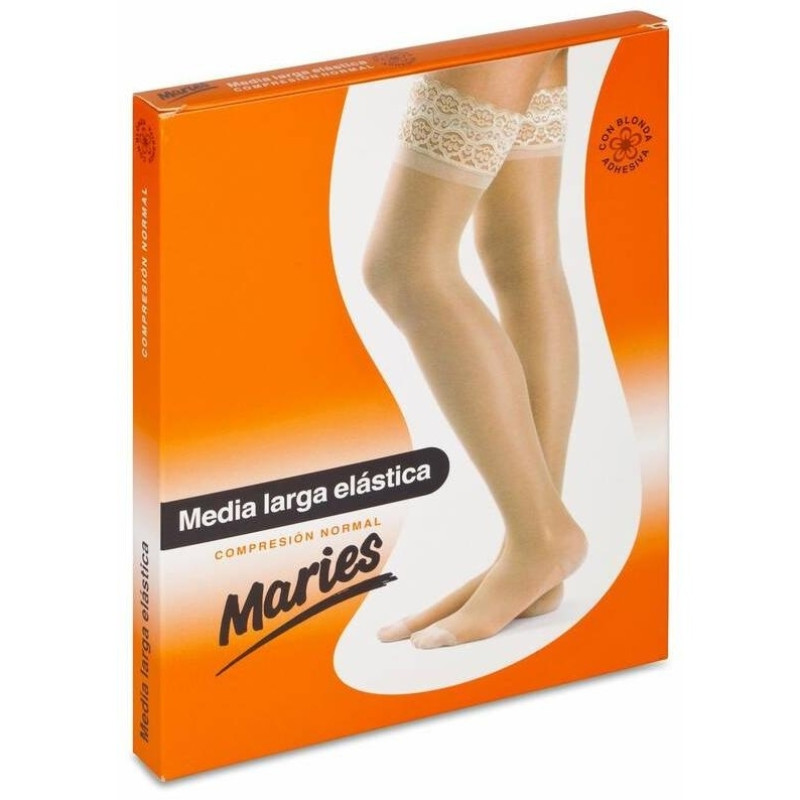 Maries Media Larga Elástica con Blonda Compresión Normal Beige Talla 6, 1 Media - Welnia