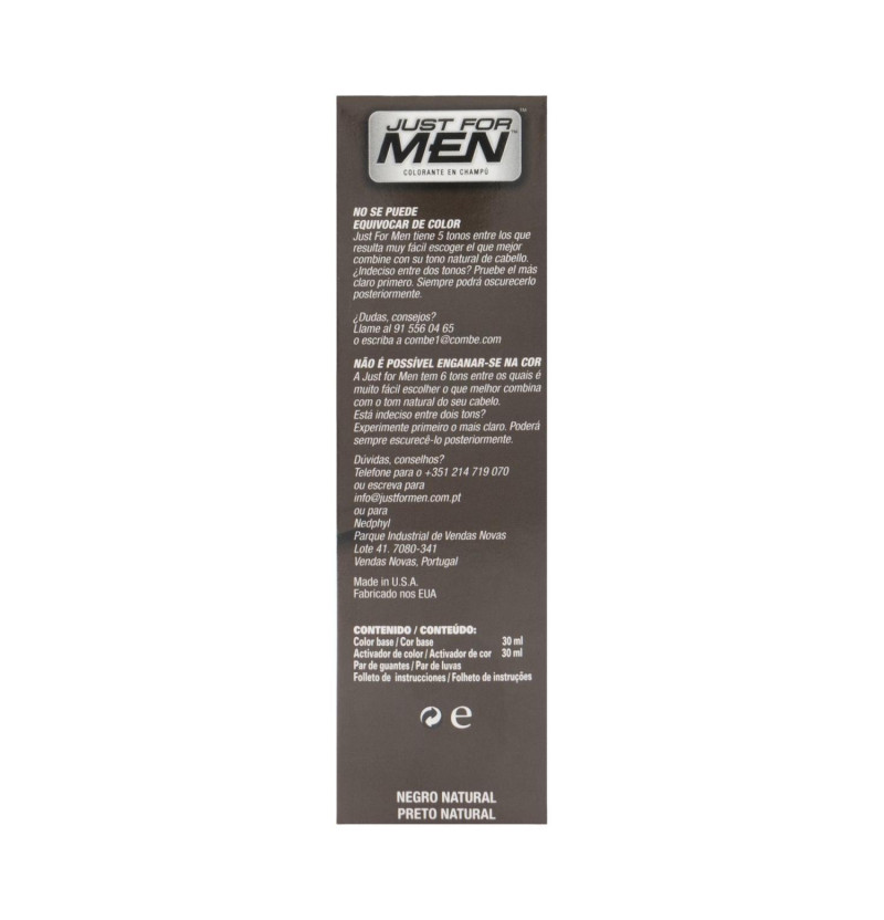 Just For Men - Champu Colorante (1 Envase 66 ml Tono Negro) - Combe Europa Sl