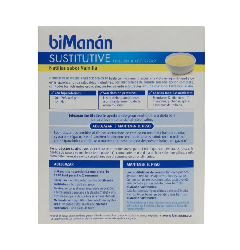 Bimanan Beslim Sustitutivo Natilla (6 Sobres 55 g Sabor Vainilla) - Nutricion Sante