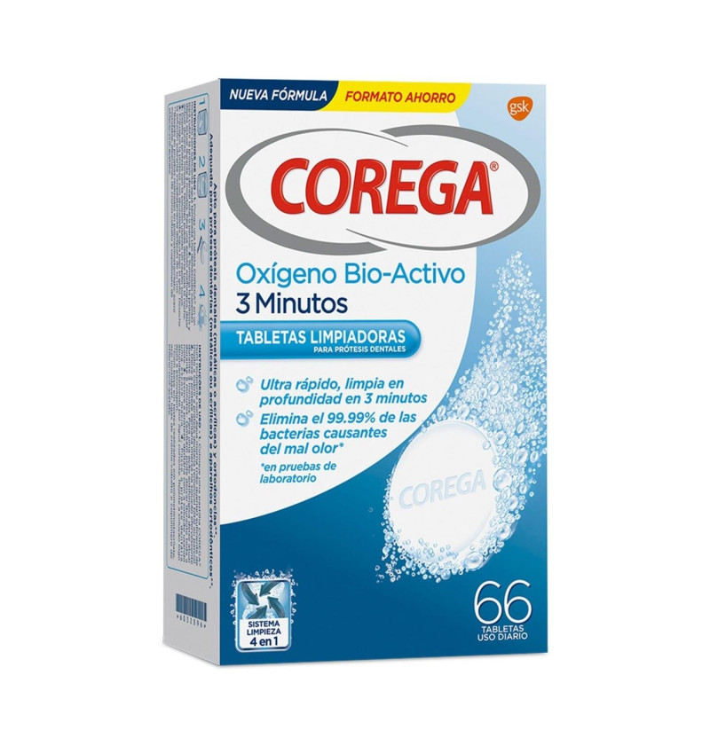 Corega Oxigeno Bio - Activo - Limpieza Protesis Dental (66 Tabletas) - Glaxosmithkline
