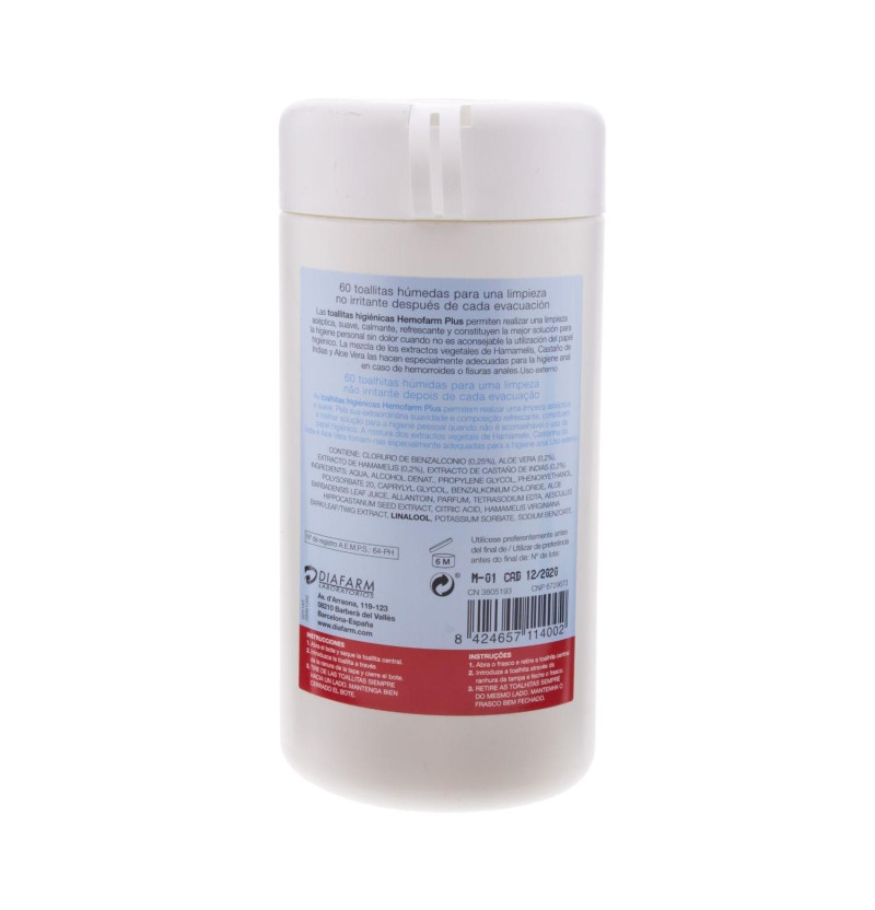 Hemofarm Plus Toallitas (1 Bote 60 Unidades) - Diafarm