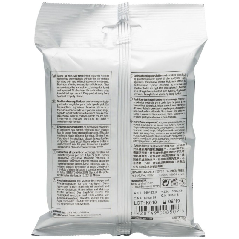 Comodynes Make - Up Remover Sensitive & Dry Skin 20uds - Toallitas