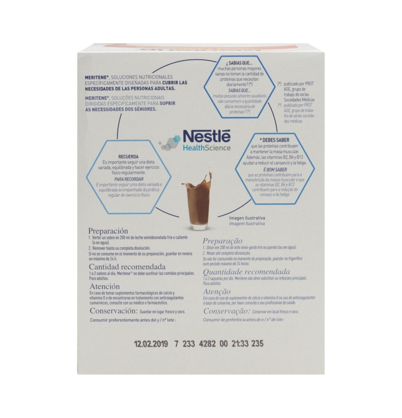 Meritene Fuerza y Vitalidad Batido (15 Sobres 30 g Sabor Chocolate) - Nestlé