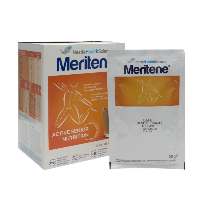 Meritene Fuerza y Vitalidad Batido (15 Sobres 30 g Sabor Cafe Descafeinado) - Nestlé